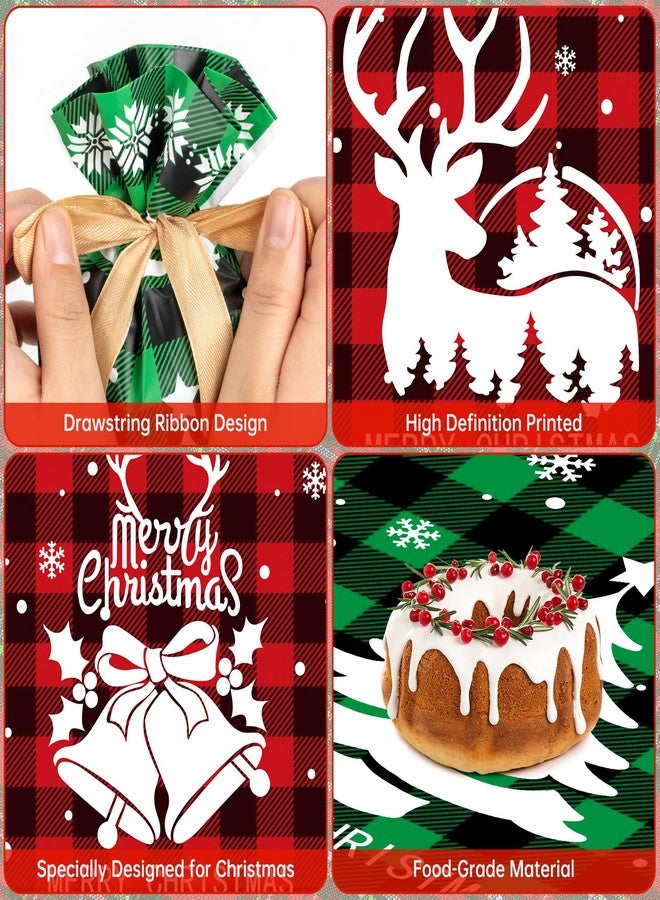 PADELO 30 Pcs Christmas Treat Bags - Merry Christma Drawstring Gift Bags, Plastic Red Green Plaid Christmass Goodie Candy Goody Snack Bags Bulk for Cookie Gifts Xmas Holiday Christmas Party Favors Supplies - Image 4